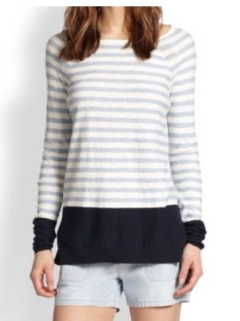 Vince Striped Knit Top in Gray & White cotton Large - Picture 1 of 8
